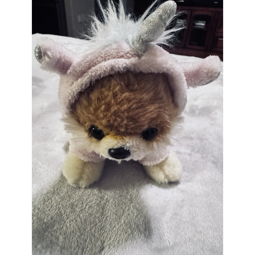 Plush Gund Itty Bitty Boo Pomeranian Puppy Dog #44 In Pink Unicorn Hoodie 5"
